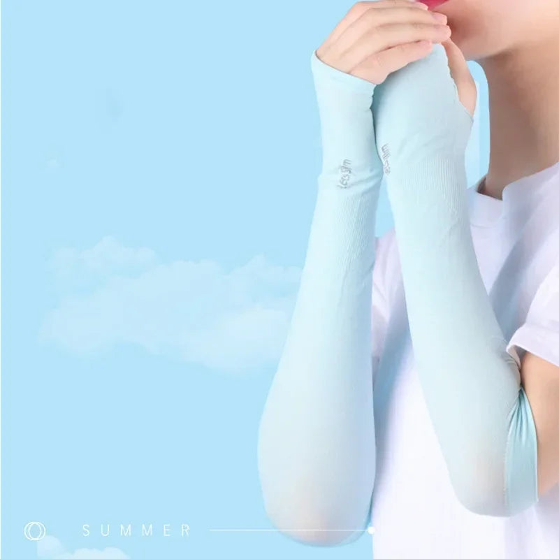 Cycling Anti-UV Arm Covers for Men Women Fingerless Gloves Summer Sport Ice Silk Cool Scarf Silk Elastic Arm Covers Driving Zpaxo