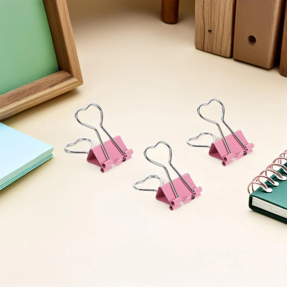 3Pcs Heart Pink Binder Clip Heart Shape Handle Metal Paper Clips for Office School Home Supplies Zpaxo