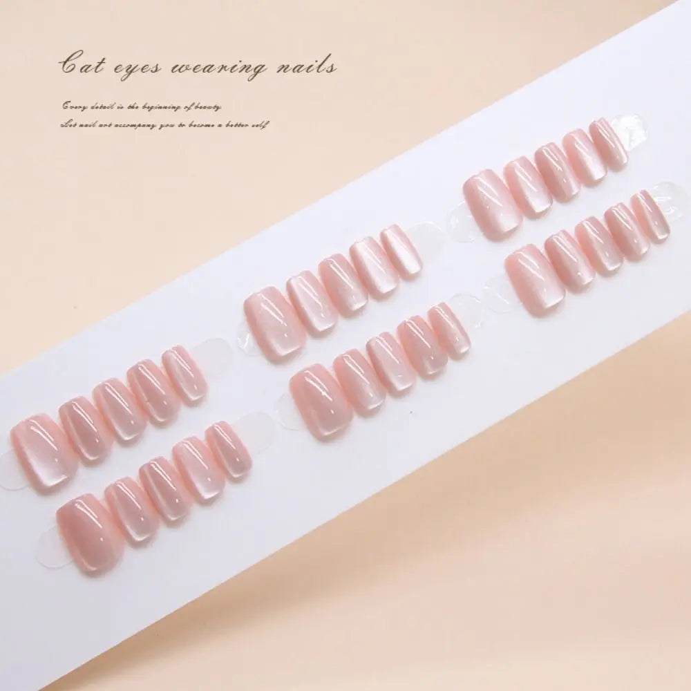 24pcs Long Square False Nails French Shining Cat Eye Fake Nails Full Cover Press on Nails Nail Tips Zpaxo