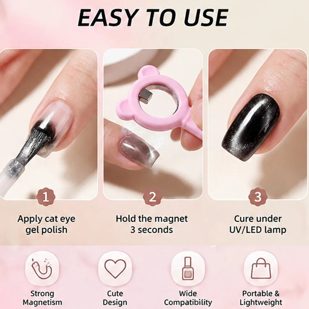 Dual-Head Silicone Bear Black Hole Cat Eye Magnet Dual Design Love Hollow Ring Shape Strong Magnetic Manicure Styling Tool Zpaxo