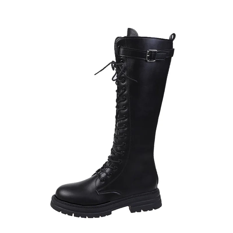 Women Boots Autumn 2023 Female Platform Gothic Shoes Black Leather Zpaxo black 36(Foot 23cm) China Mainland