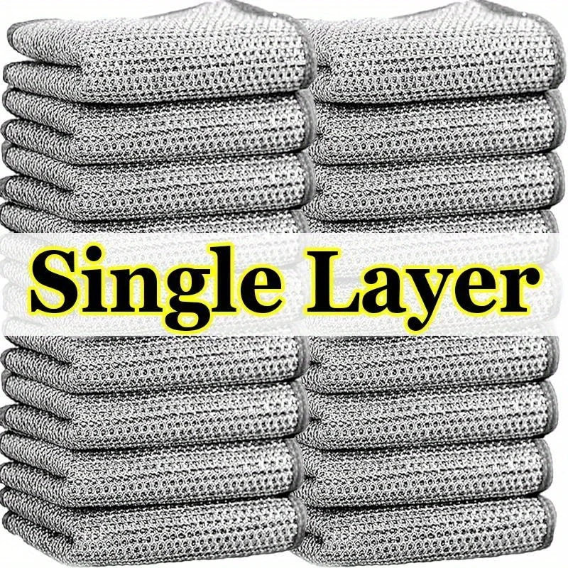 Double-Sided Silver Fabric Dishcloth Dish Towel Absorbent Non-Stick Oil Dish Rag Housework Cleaning Oil Removal Kitchen Cleaning Zpaxo Single Layer 100PCS