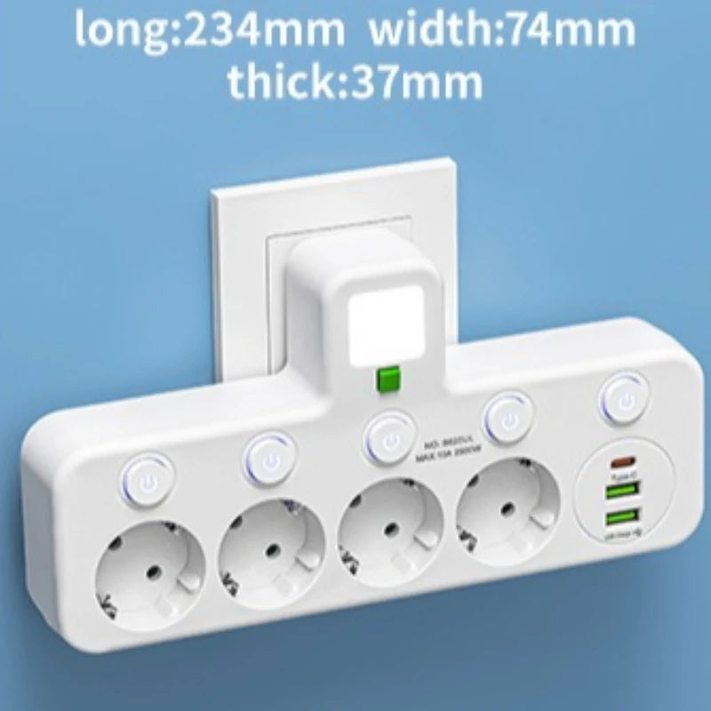 Power Strip Usb Multi-socket 2500w EU Type F Plug with Outlet Mobile Phone Charger for USB Wall Multi-Socket Power Strip Charger Zpaxo 4-White