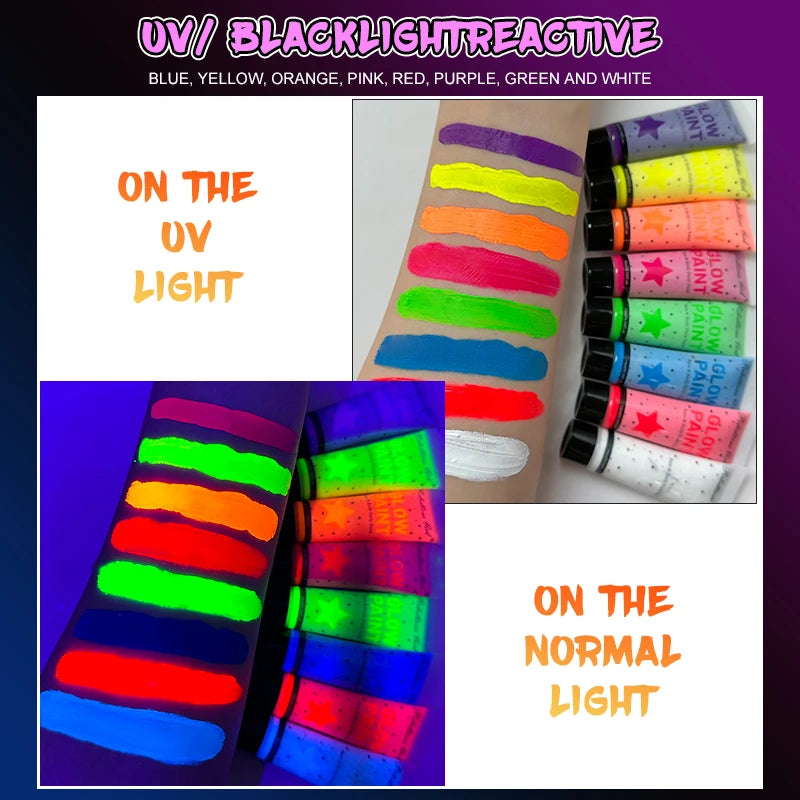 Glow Dark Body Face Paint Washable UV Neon Fluorescent Makeup Zpaxo