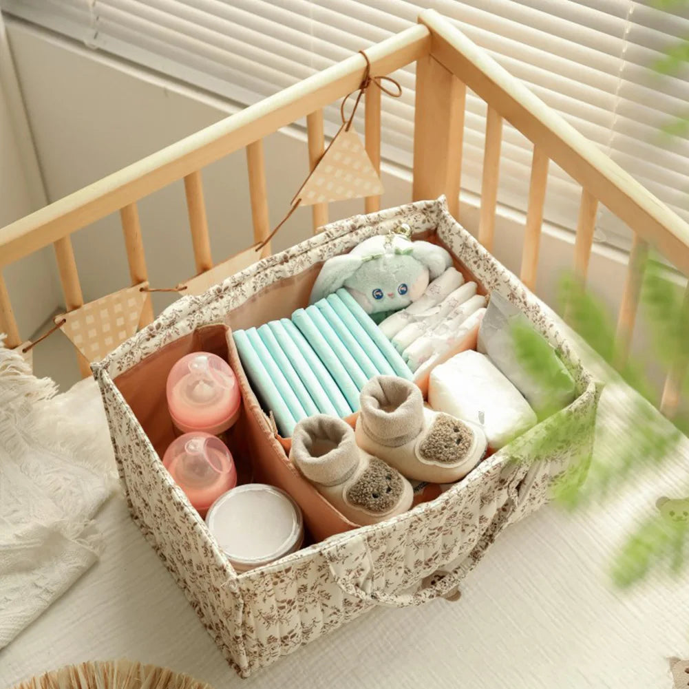 Floral Nursery Storage Basket with Removable Divider Storage Diaper Organizer for Baby Wipes Newborn Essentials Must Haves Zpaxo
