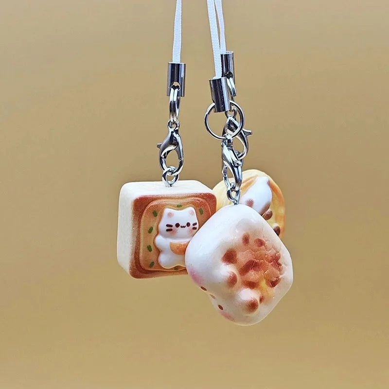 Japanese Cute Cat Bread Mobile Phone Lanyard Cartoon Charm Wrist Zpaxo
