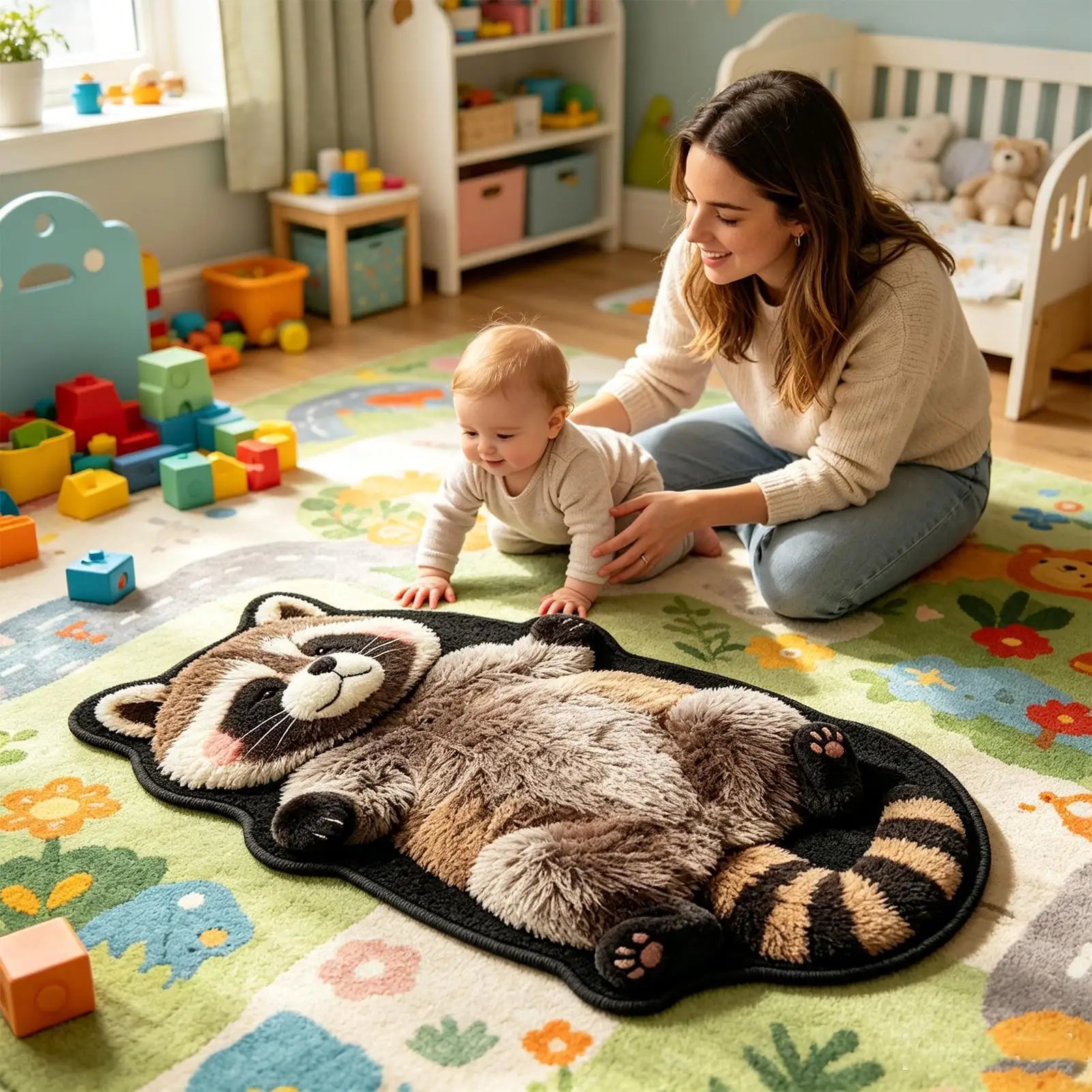 Animal Area Rug Raccoon Pattern Carpet Mat Soft Home Dining Bedroom