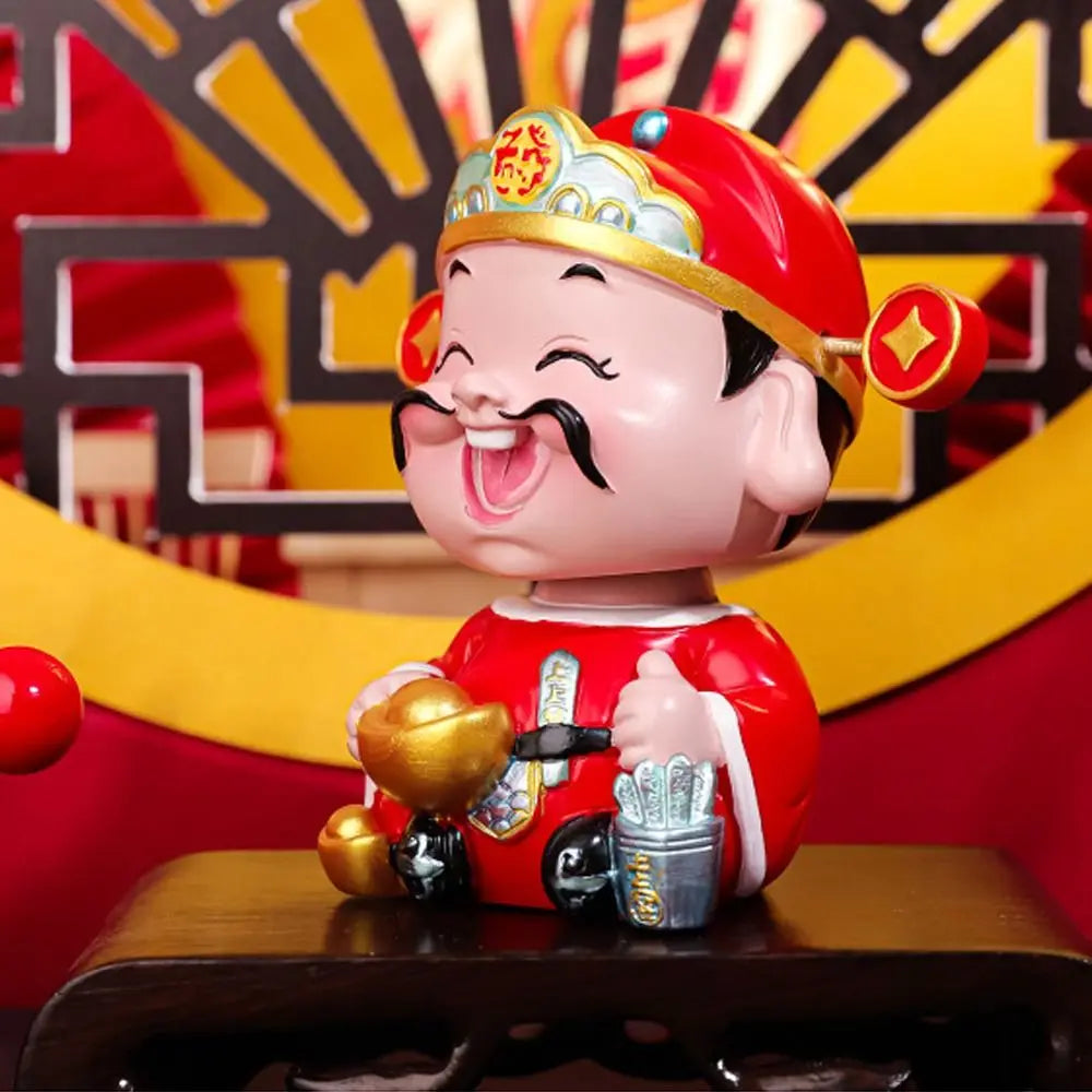 Cartoon Chinese God of Wealth Figurine Resin Mini God of Fortune Figurine Blessing Lucky New Year Statue Home Office Accessories Zpaxo