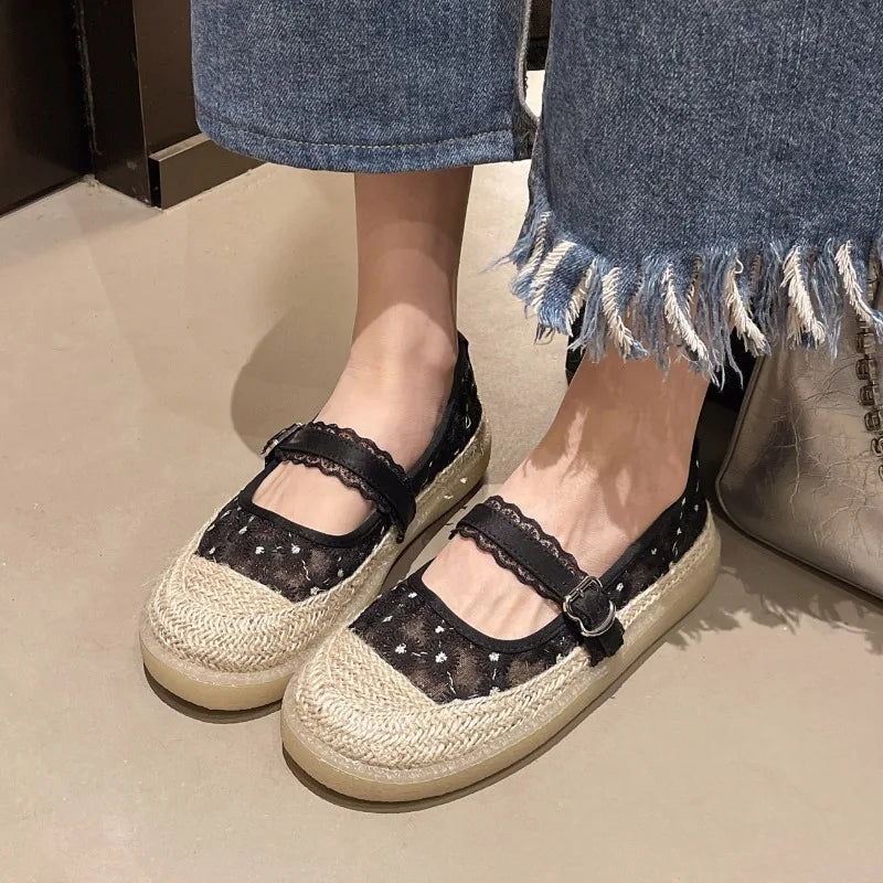 Round Closed Toe Women's Comfortable Embroidery Single Shoes Women Zpaxo