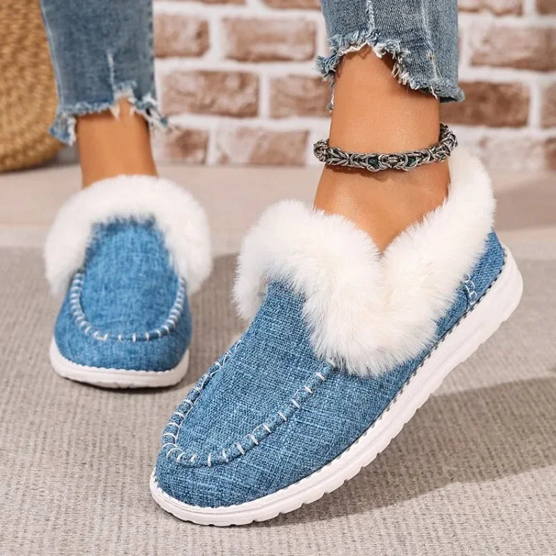 Women Casual Shoes 2025 New Slip-On Platform Sneakers Women Thickened Fluff Shoes Winter Warm Faux Fur Lined Ankle Boots Women Zpaxo Sky blue 40