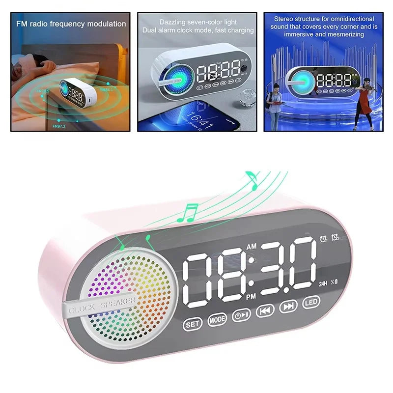 USB Charging FM Radio Alarm Clock Wireless Bluetooth Speaker RGB LED