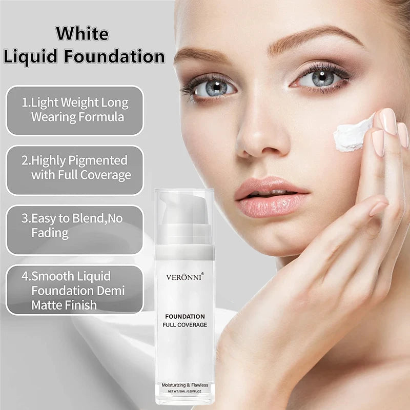 Matte White Liquid Foundation Makeup Buildable Coverage Primer Zpaxo