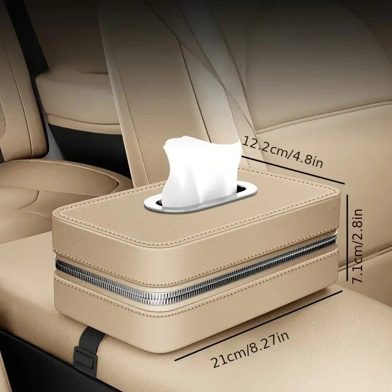 Leather Car Tissue Box – Hanging Seat Back Storage Organizer