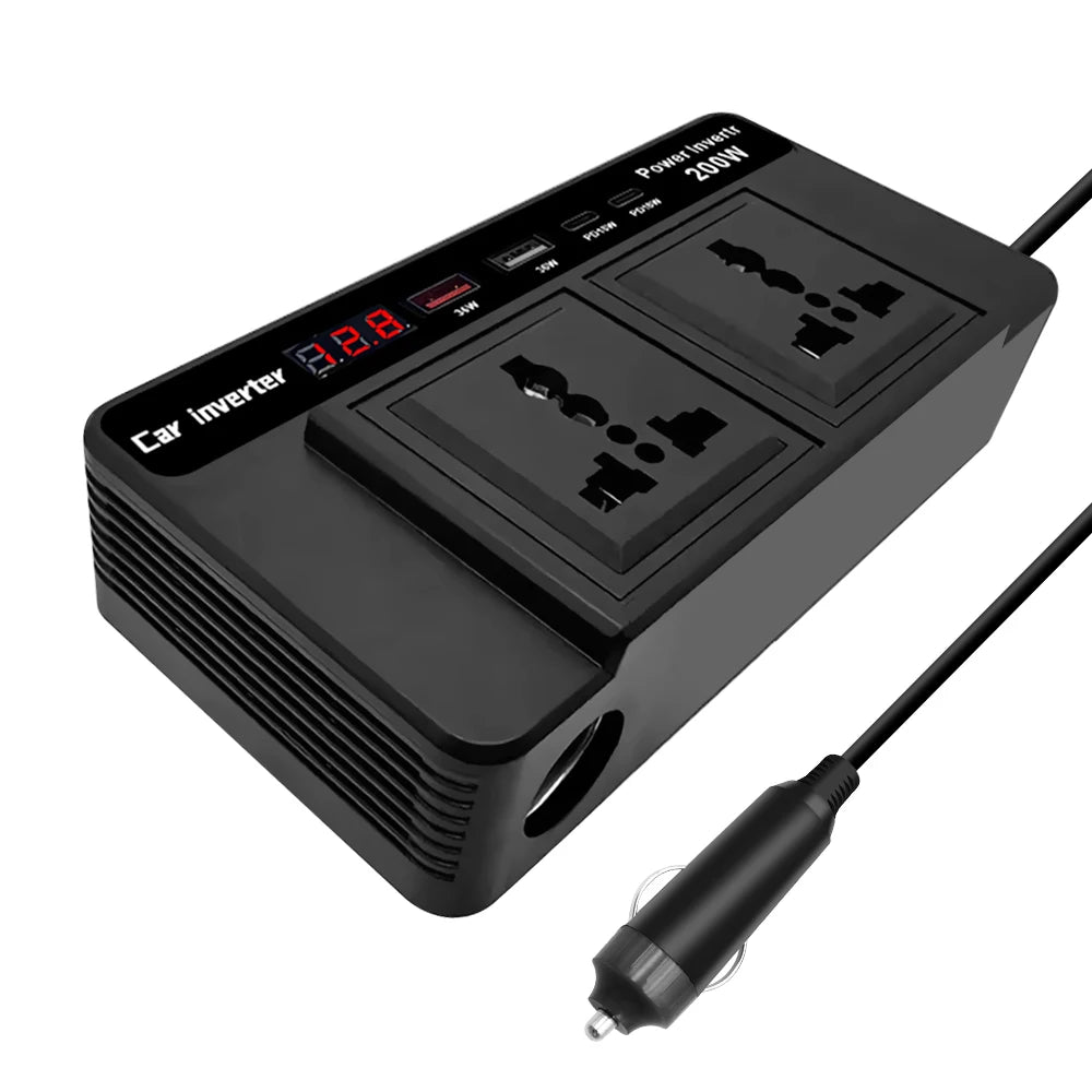 Car Inverter Digital Display QC 3 0 DC 12V AC 220V 200W USB Type-c