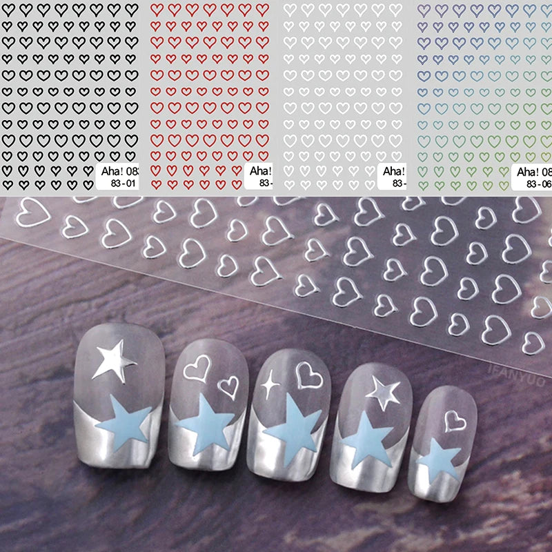 Hollow Love Heart Nail Stickers Red Black Silver Gold Laser Nail Sticker Self-Adhesive Nail Art Decoration Nails Accessories Zpaxo