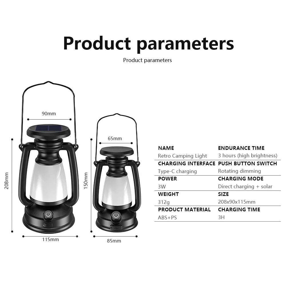 Solar USB Rechargeable Camping Lantern – Dimmable LED Light Camping Lantern Zpaxo