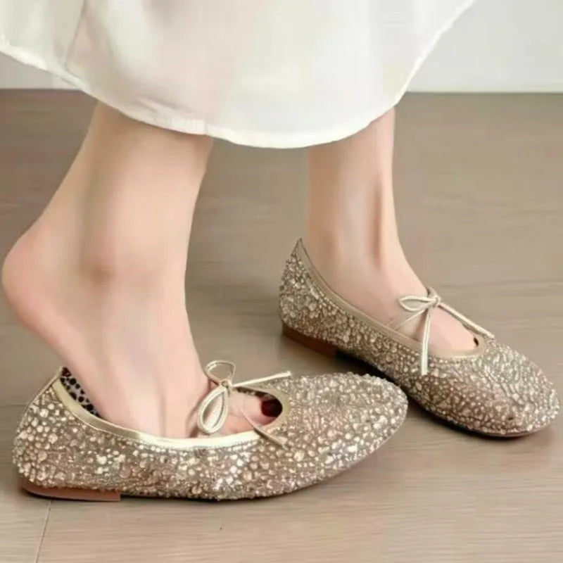 Round Closed Toe Women's Comfortable Lightweight Solid Rhinestone Zpaxo
