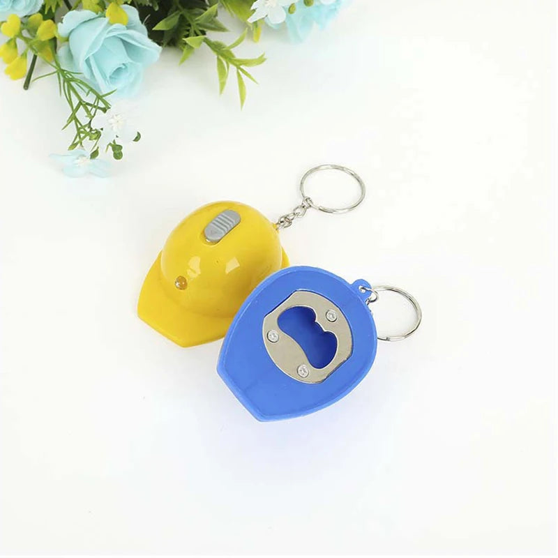 LED Helmet Bottle Opener Keychain – Flashing Light Party Tool