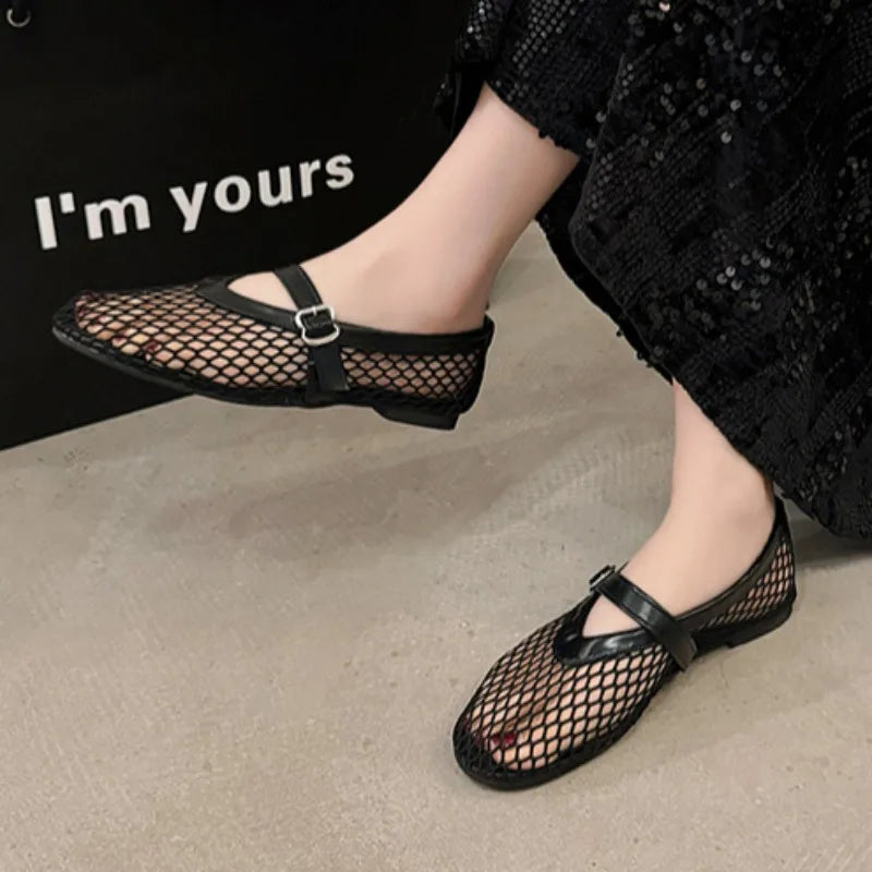 Sexy Women Sandals Fashion Mesh Ballet Mary Jane Shoes Summer Walking Zpaxo
