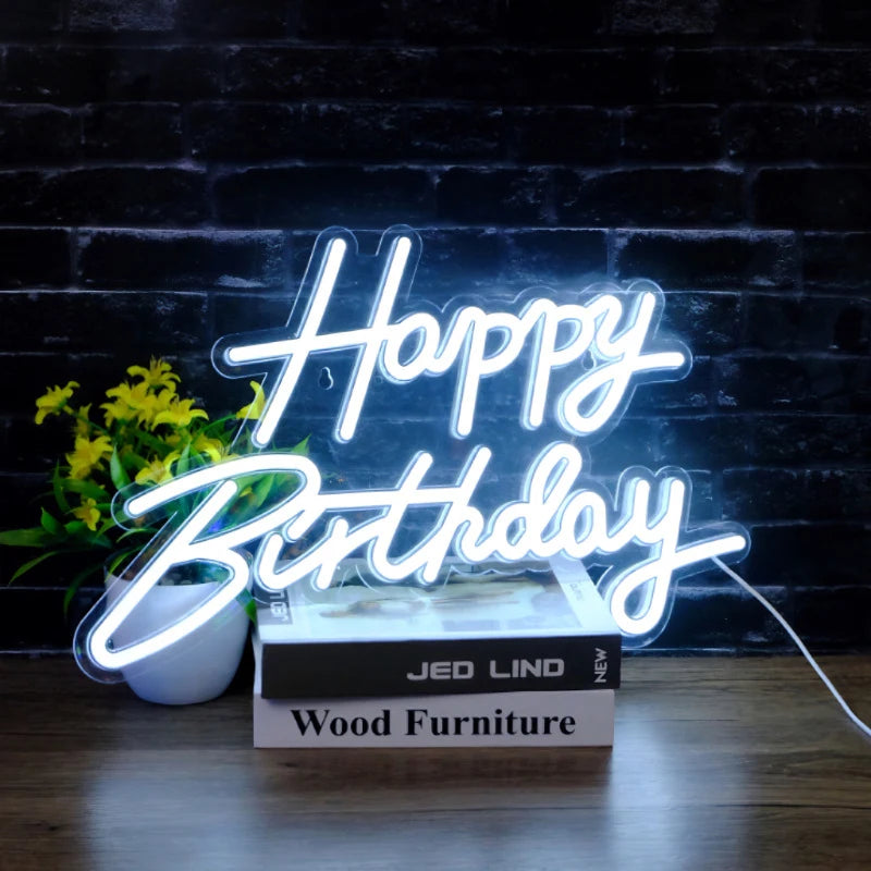 Happy Birthday LED Neon Sign Wall-mounted Party Supplies Illuminated