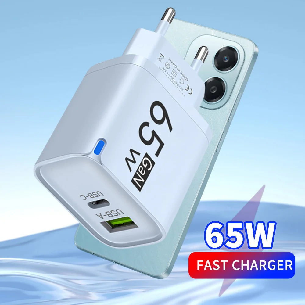 65W GaN USB-C Fast Charger – US/EU/UK Plug | PD Quick Charge USB-C Wall Charger Zpaxo