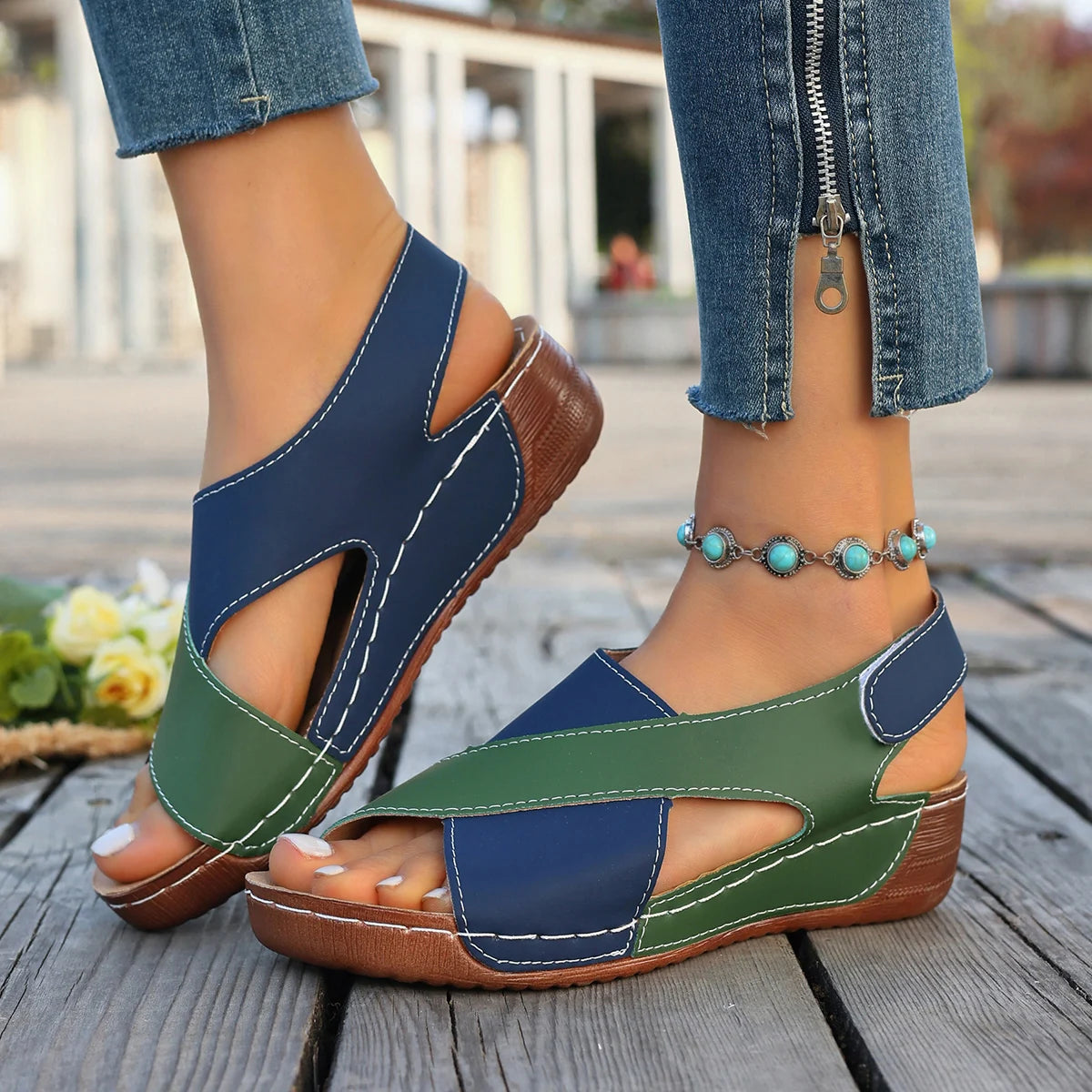 Women Platform Sandals Summer Mix Color Sandals Luxury Designer Shoes for Women Casual Beach Lightweight Shoes Zapatos De Mujer Zpaxo blue green 38