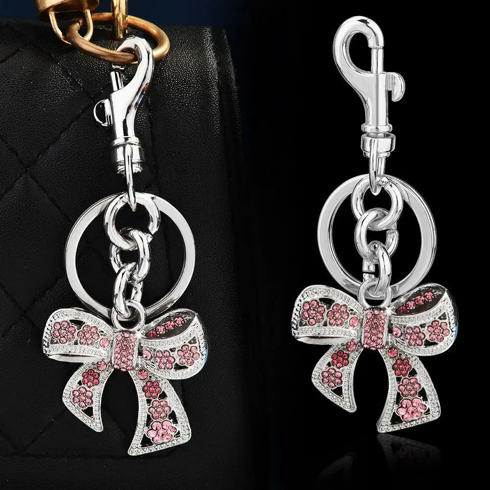 Alloy Rhinestone Bowknot Keychains Phone Chain Jewelry Sparkling Bow Bag Charm Ins Backpack Hanging Bow Car Keyrings Zpaxo