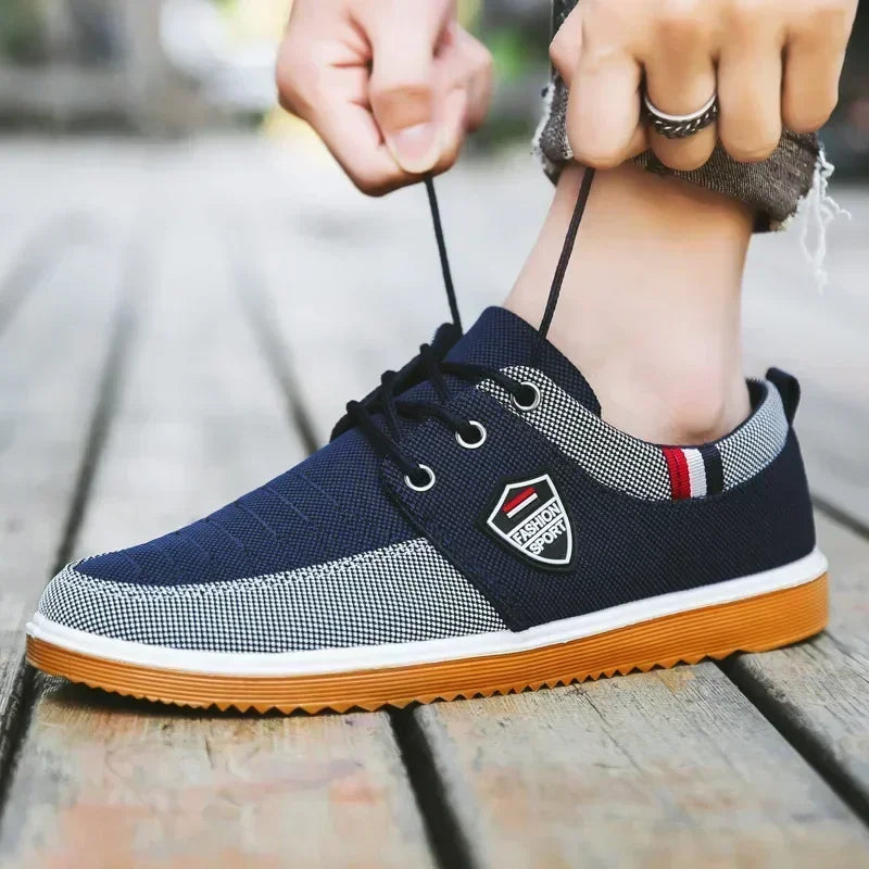 Casual Canvas Shoes Men Vulcanized Lightweight Work Loafers Mesh