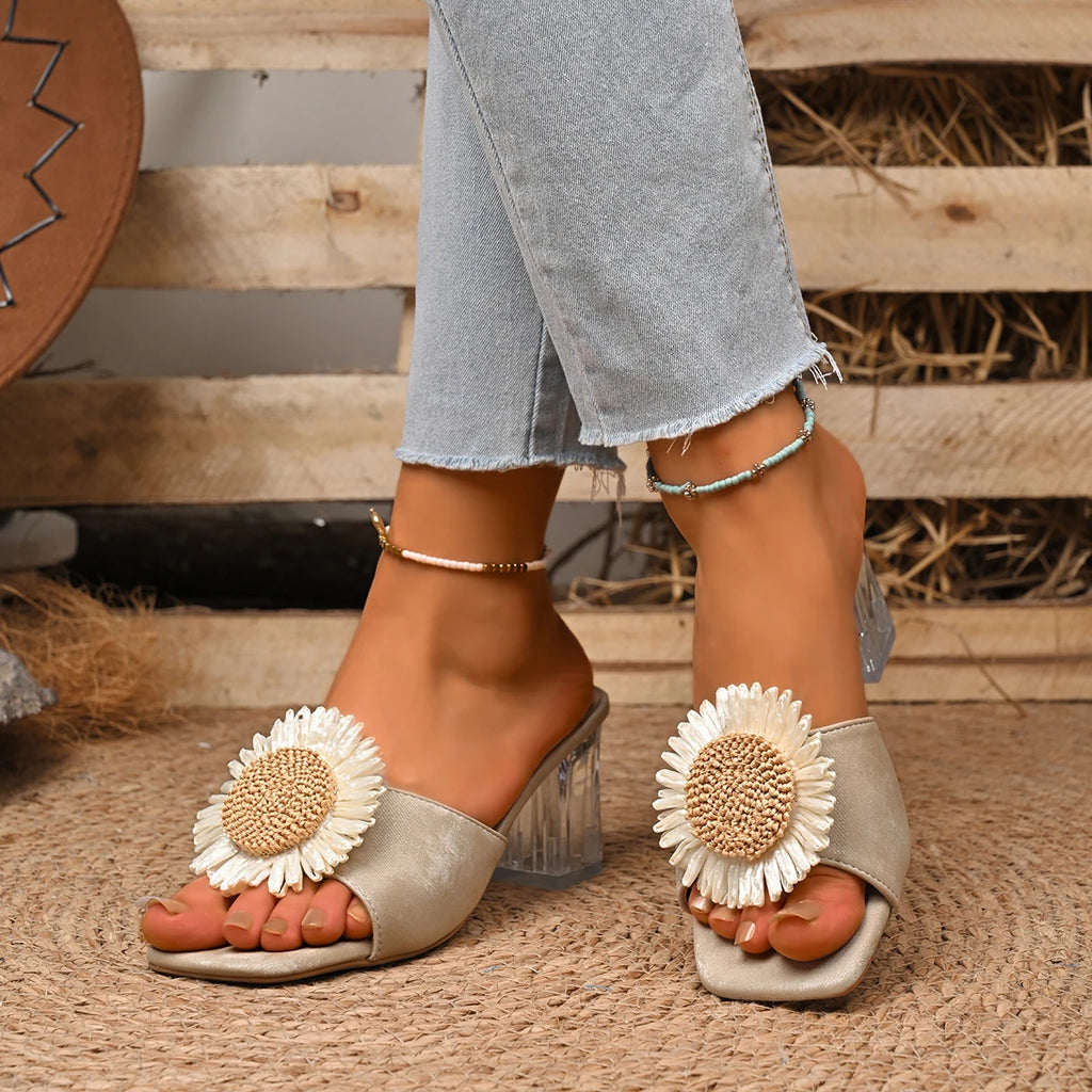 Women Sandals 2025 New Colorful Rhinestone High Heel Leather Shoes Women Handmade Crystal Flower Embellishment Sandals Women Zpaxo