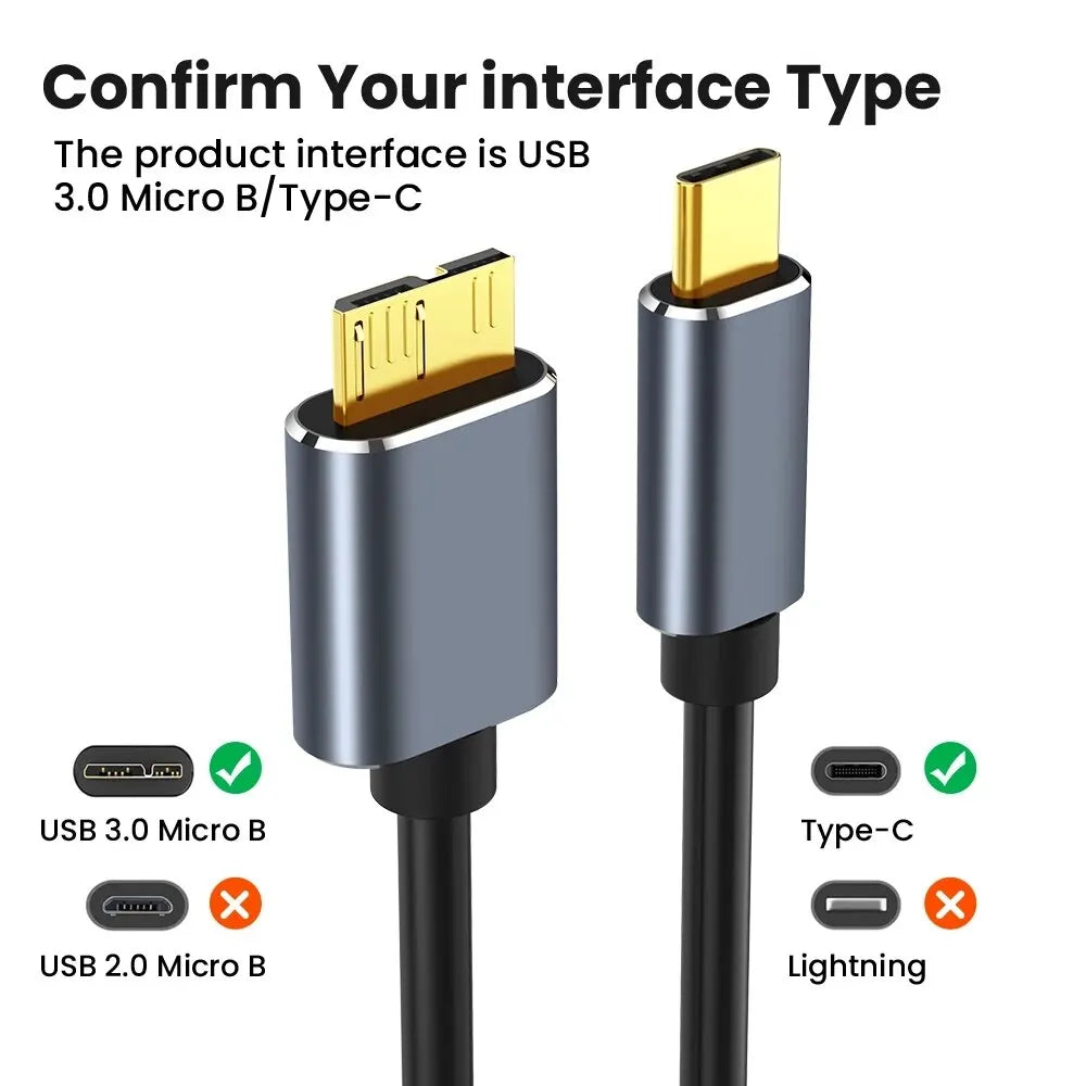 Micro B USB C 3 0 Cable Typec Connector 5Gbps External Hard Drive Zpaxo
