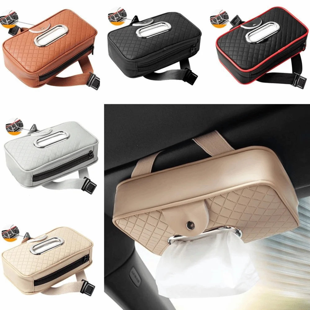 Thickened Car Visor Tissue Box Multi-functional PU Leather Sun Holder Zpaxo