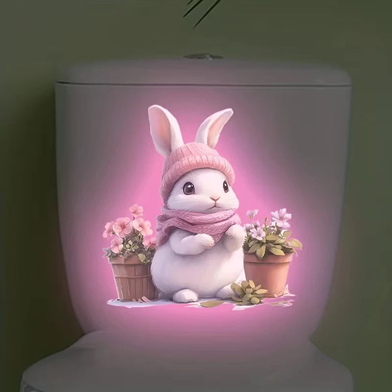 Glow in the Dark Rabbit Toilet Sticker – Removable Bathroom Decal