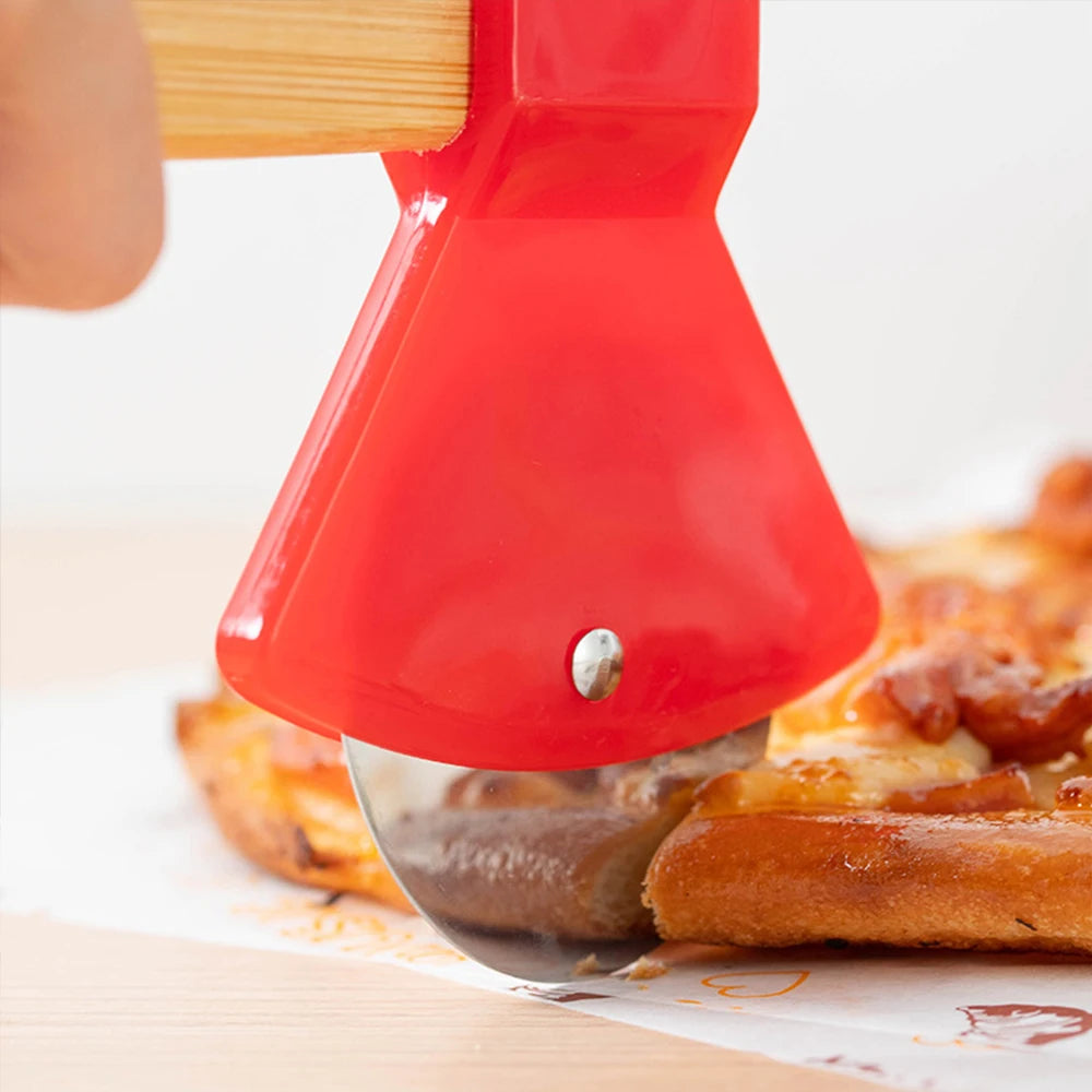 Pizza Cutter Wheel with Bamboo Handle Stainless Steel Axe Shaped Pizza Slicer for Pizza Pie Waffles Dough Kitchen Accessories Zpaxo