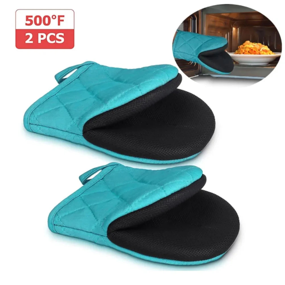 1 Pair Kitchen Oven Gloves High Heat Resistant Short Oven Mitts with Non-Slip Grip Surfaces and Hanging for BBQ Baking Cooking Zpaxo