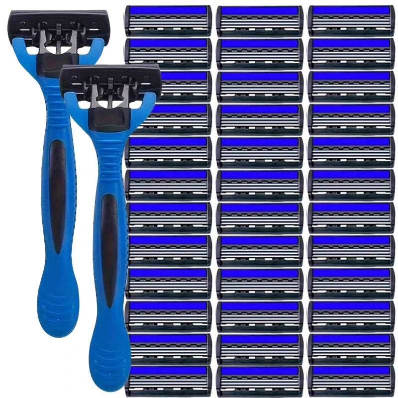 NEW Shaver Men Razor Shaving 3 Layer Stainless Blade Shaver Reusable Safety Razor Hair Removal Shaver Imported Blade Multi Tool Zpaxo 1 handle 12 blades