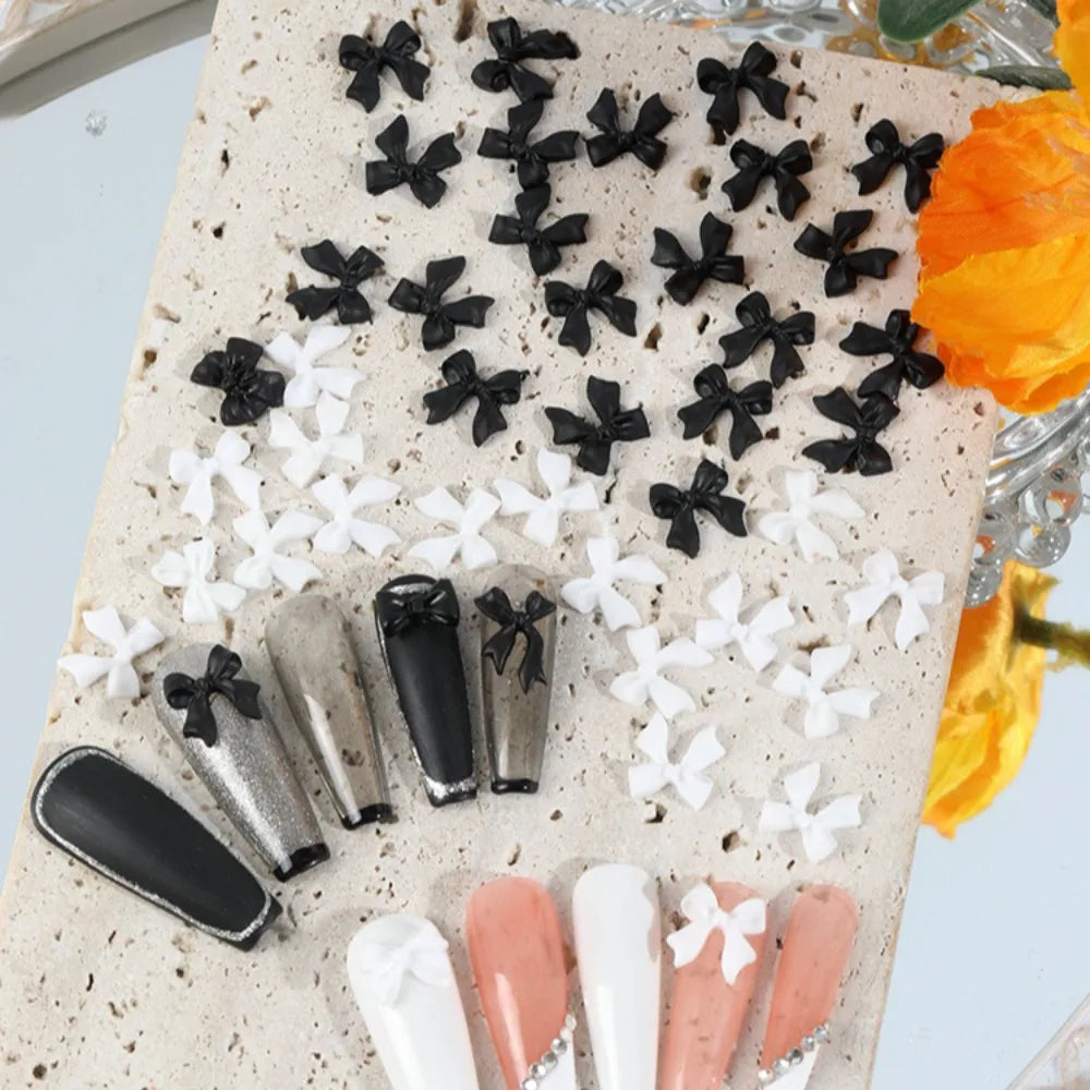 50pcs 3D Nail Art Bowknot Resin Bow Nail Art Decoration Black and White Elegant Nail Decoration Manicure Ornament Zpaxo