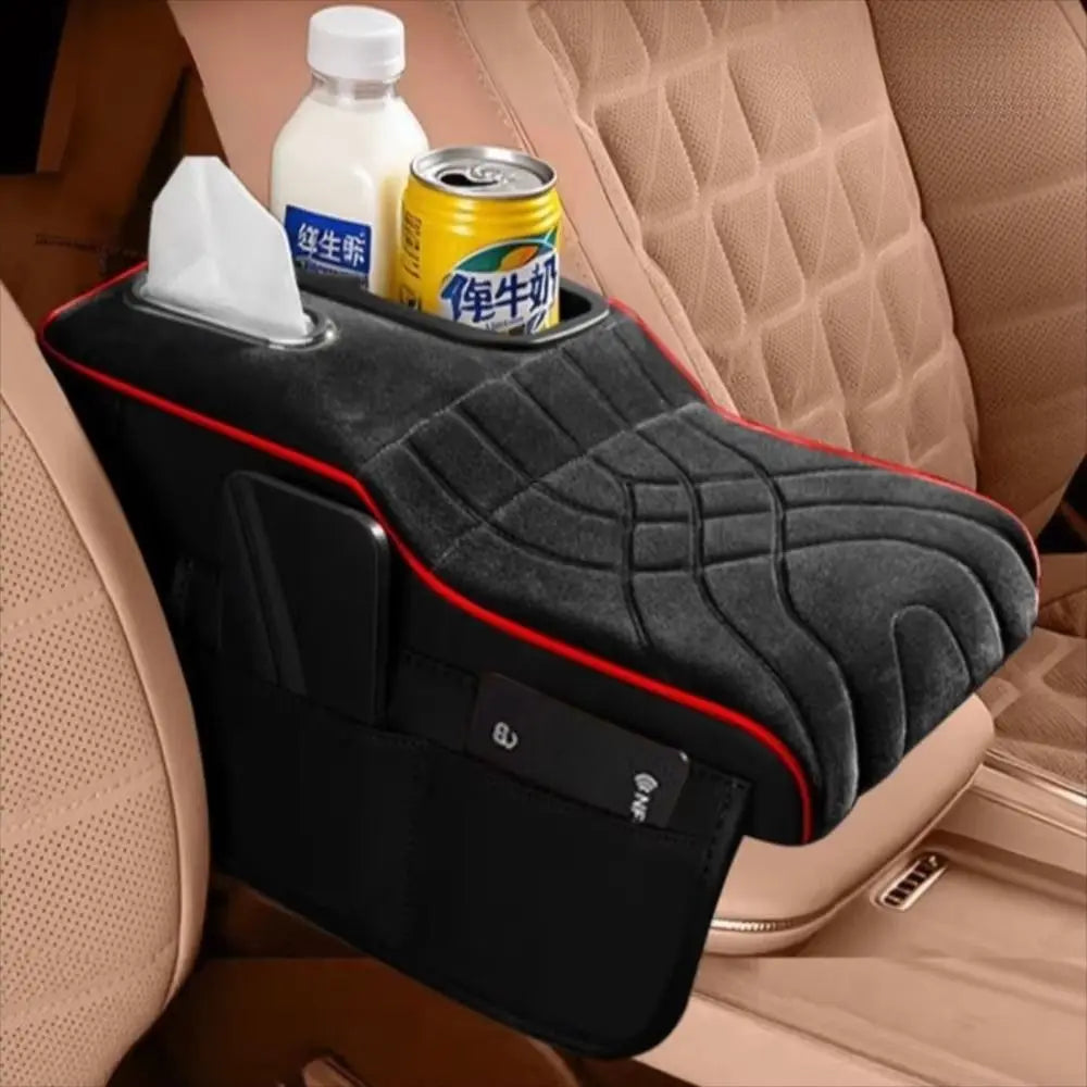 Velvet Surface Center Console Armrest Cushion Cup Holder Side Storage Zpaxo