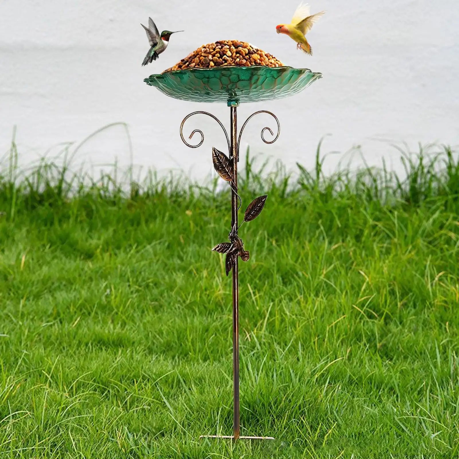 Birdbaths for Outdoors Lawn Birdfeeder Standing Metal Bird Feeder Bowl Height Adjustable Winterproof Decorations for Yard Patio Zpaxo