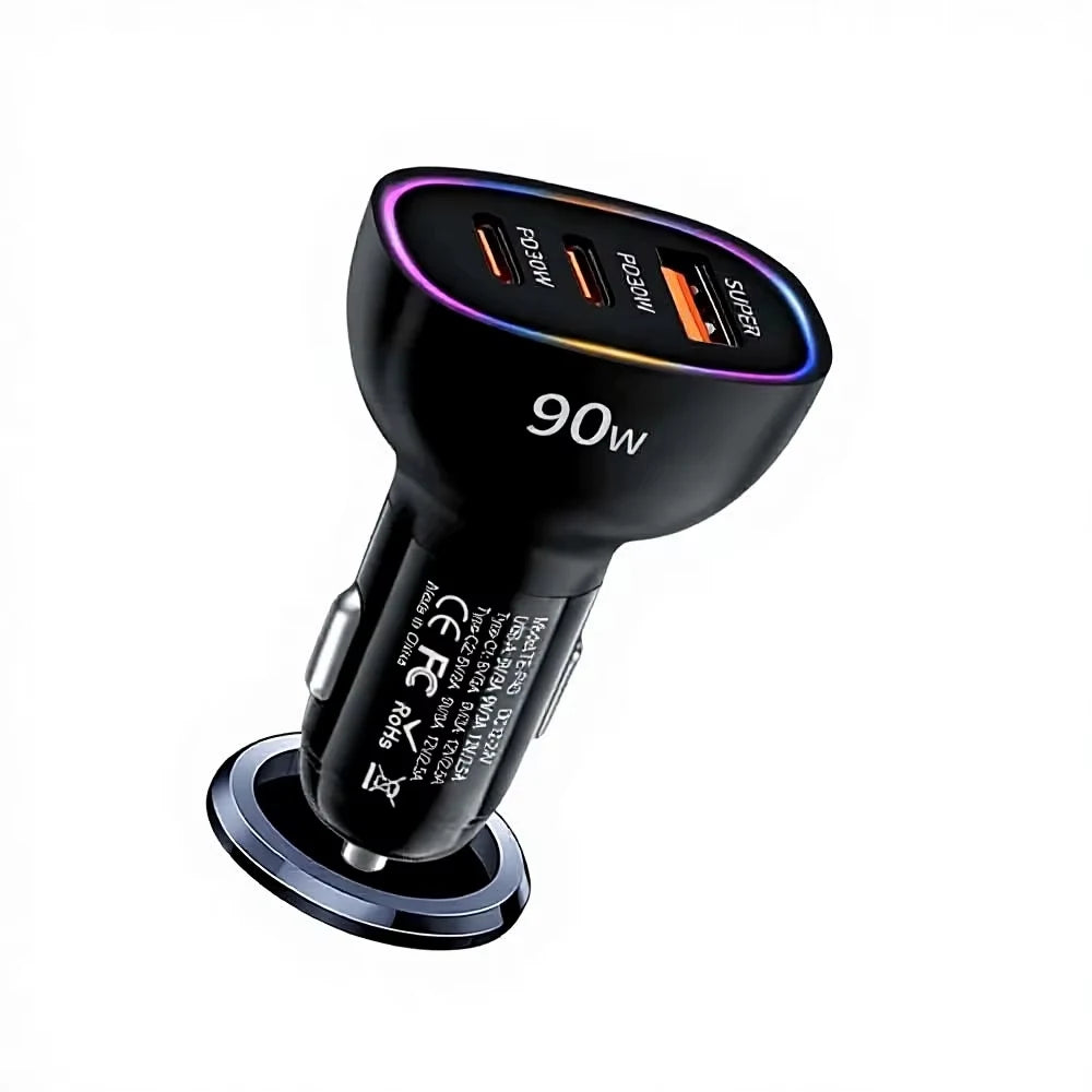 90W USB C Car Charger Dual PD 30W Multiple Ports Fast Charging Zpaxo Black