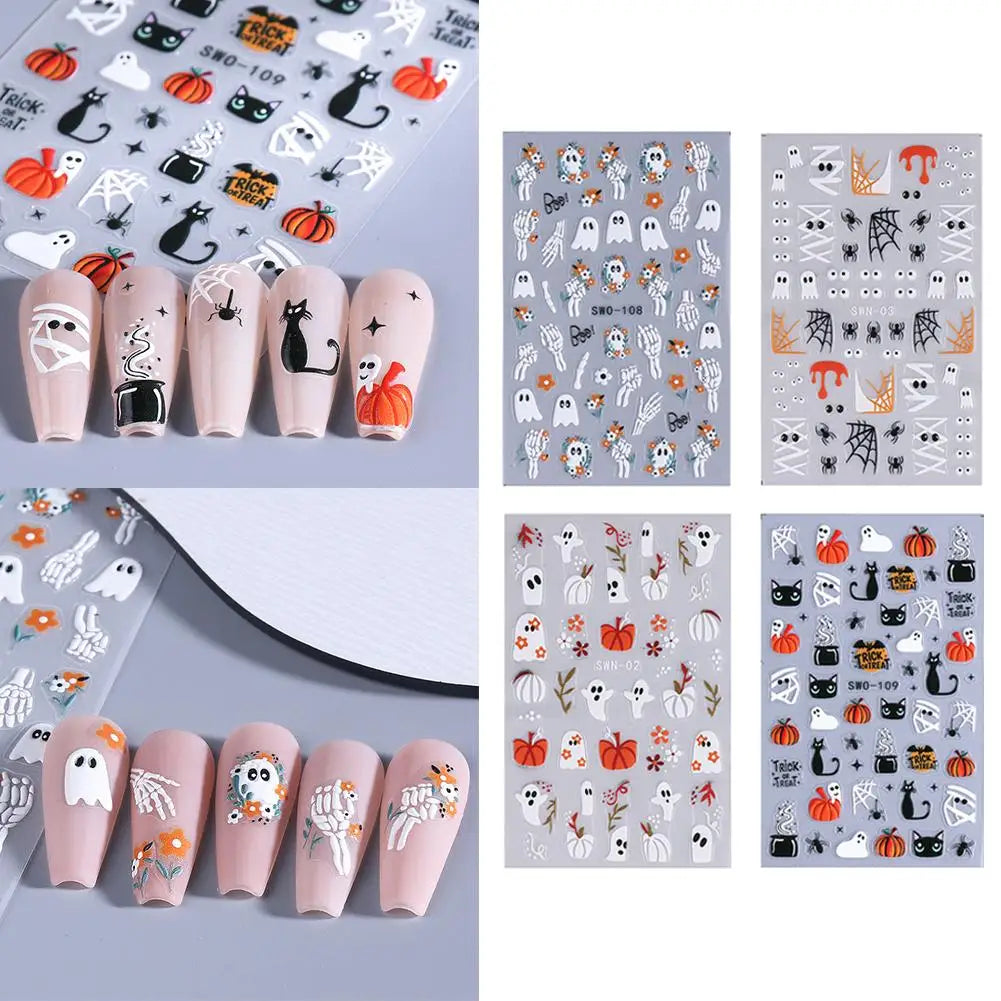 1pcs Halloween Nail Stickers Pumpkin Ghost Spider Skull Design Cute Adhesive Slider Decals DIY Manicure Decor Zpaxo