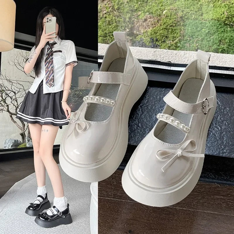 Black Heels Mary Jane Shoes Women 2025Goth Chunky Platform Pumps