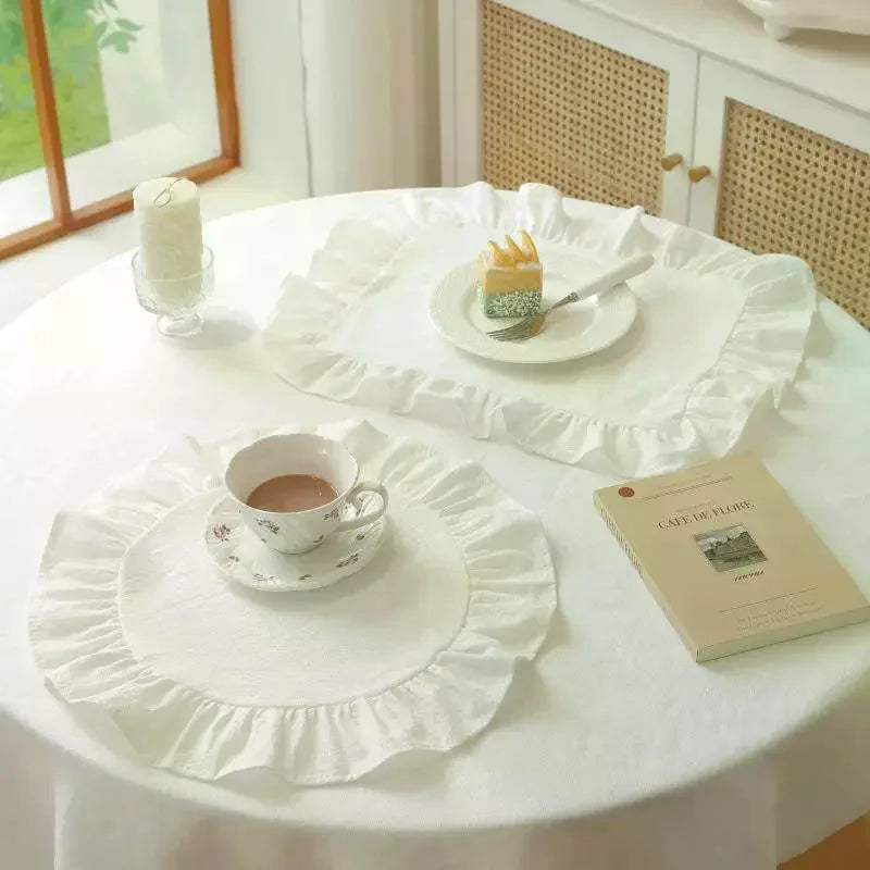 Pink Blue Stripe Ruffle Placemat Set Cute Table Decor For Kitchen Dining Room Br Zpaxo