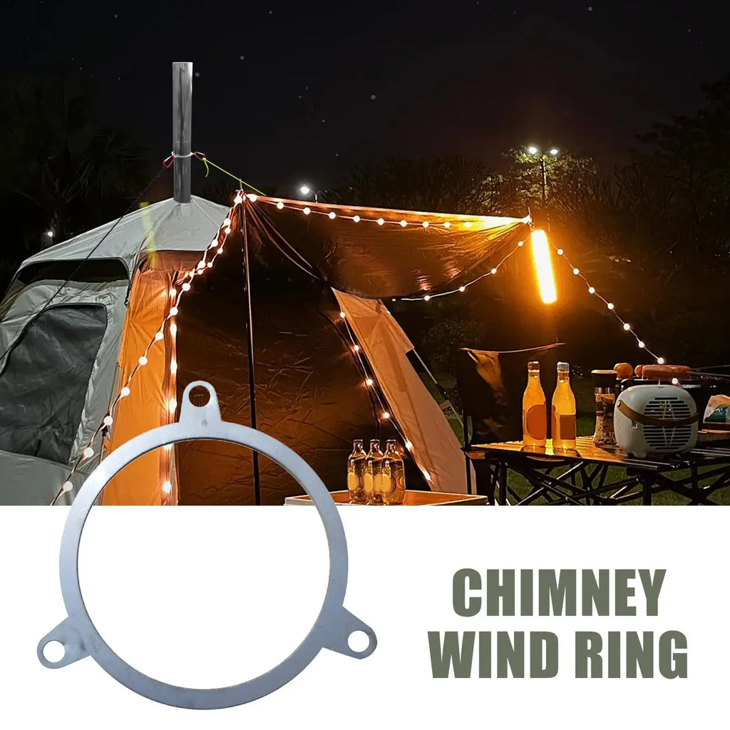 Outdoor Camping Wood Stove Chimney Wind Rope Stainless Steel Ring