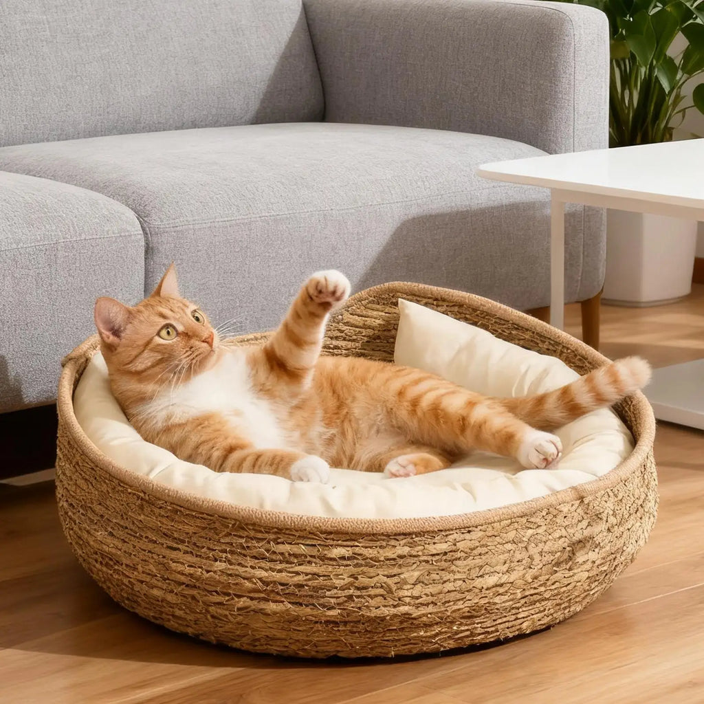 Woven Cat Bed Hand-woven Cotton Rope Basket All Season Indoor Weaving