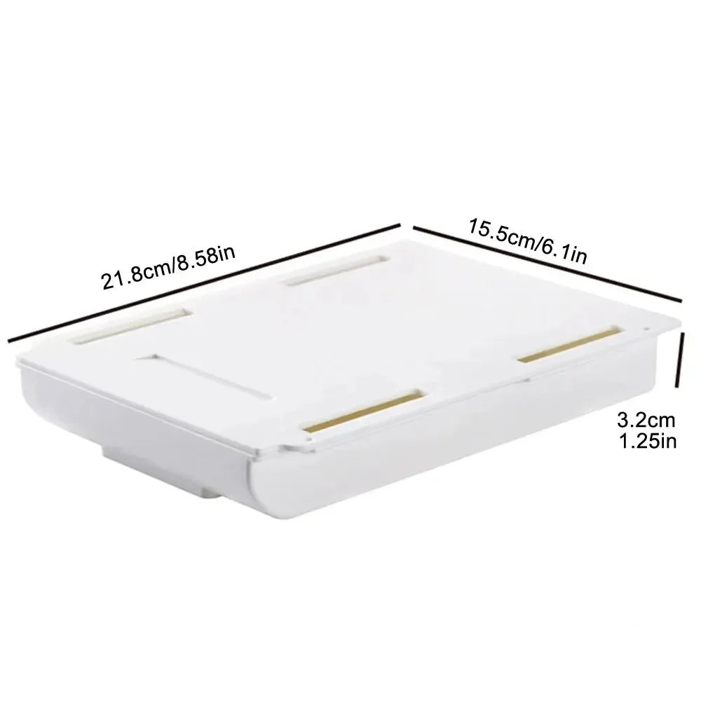 Hidden Storage Box Desk Storage Drawer Self-Adhesive Plastic Table Storage Holder Simple Sundries Cosmetics Stationery Organizer Zpaxo white