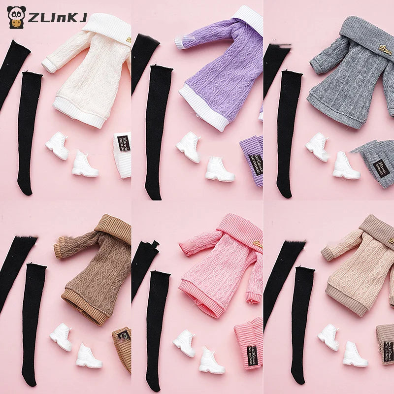 ▶1Set 30cm Doll's Clothes Suit Dress Up Accessories Sweater Hat Stockings Suit Girl Play House Toy Zpaxo