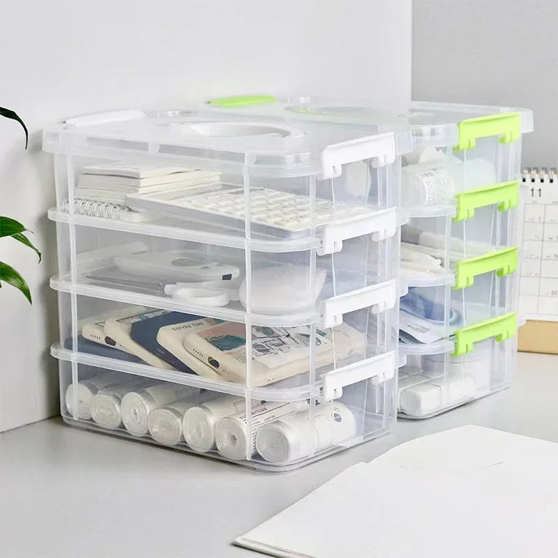 4-layer Transparent Plastic Storage Box Cover Partitioned Drawer