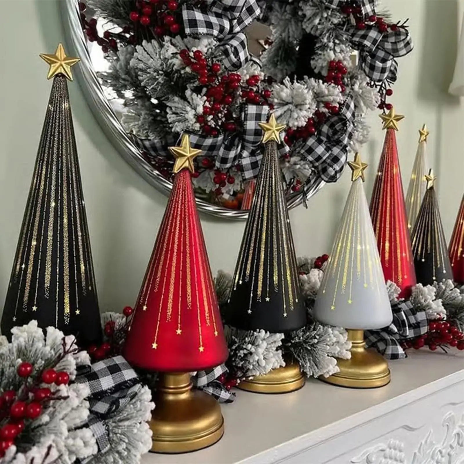 Starry Christmas Tree 3 Pieces Resin Christmas Tree with Lights Holiday Decorations for School Classroom Living Room Apartment Zpaxo