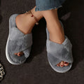Fashion Women Fluffy Slippers Cross Band Soft Plush Cozy House Shoes