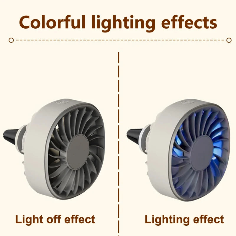 USB Car Vent Fan – 3-Speed Adjustable with LED Light